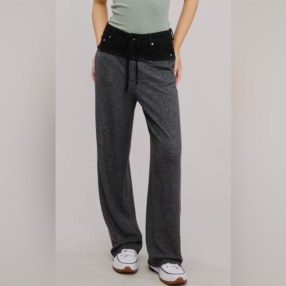 Black and Gray Wide-Leg Pants